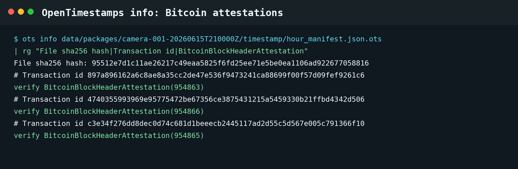 Atestações OpenTimestamps em blocos Bitcoin
