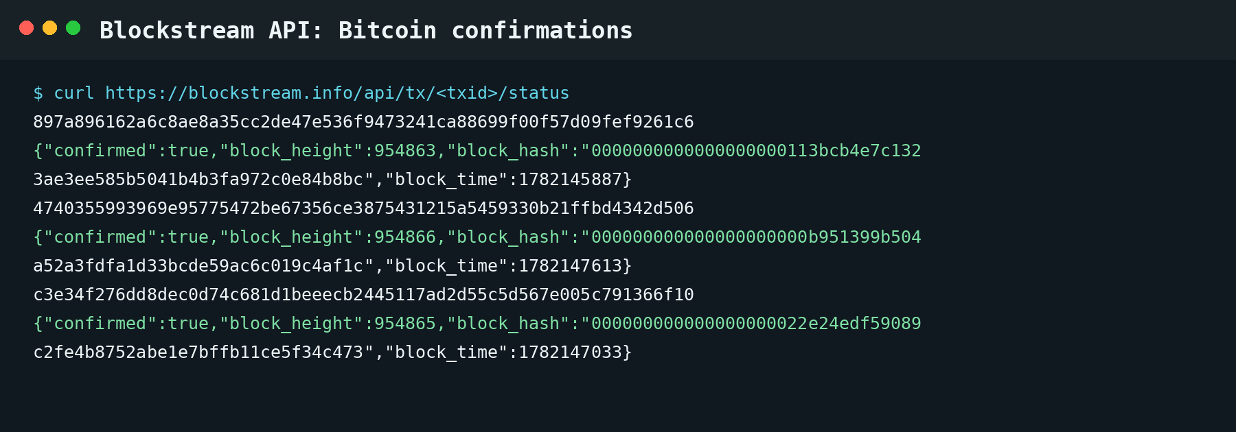 Confirmações dos txids no Blockstream API